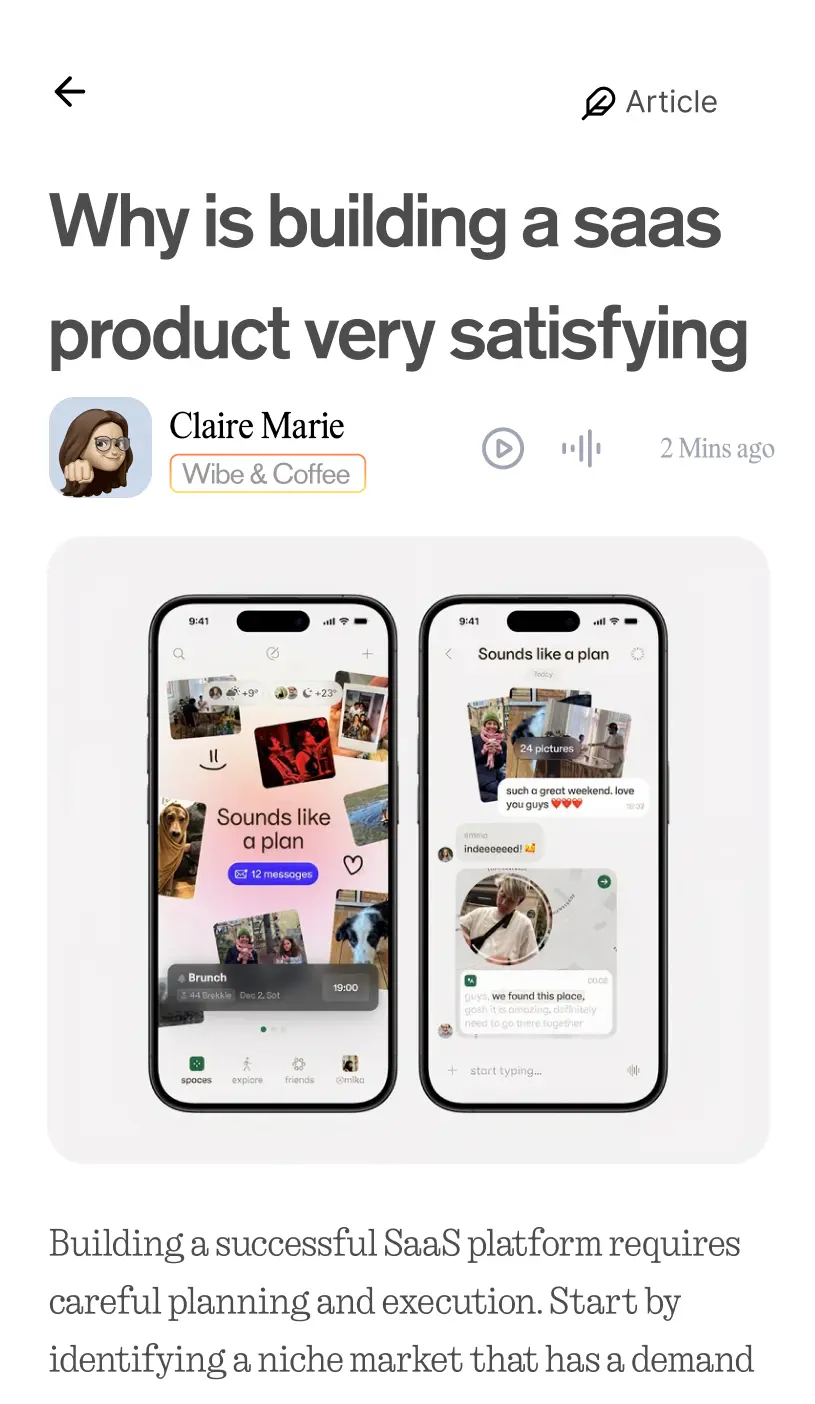 Article page showcasing content sharing capabilities