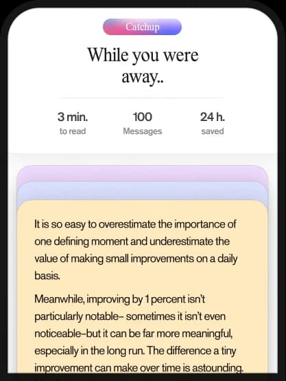 AI catch-up feature showing message summaries and important updates